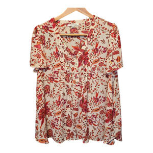 Rose + Olive Top Womens 2X White Floral Print Flutter Sleeve Cottagecore Boho